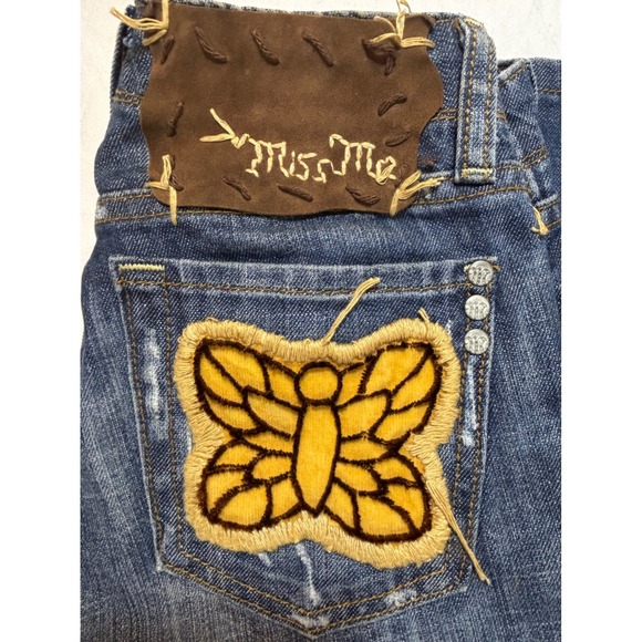 Miss Me Jeans Womens 25 Boot Cut Butterfly Embellished Denim Low Rise - Picture 11 of 12